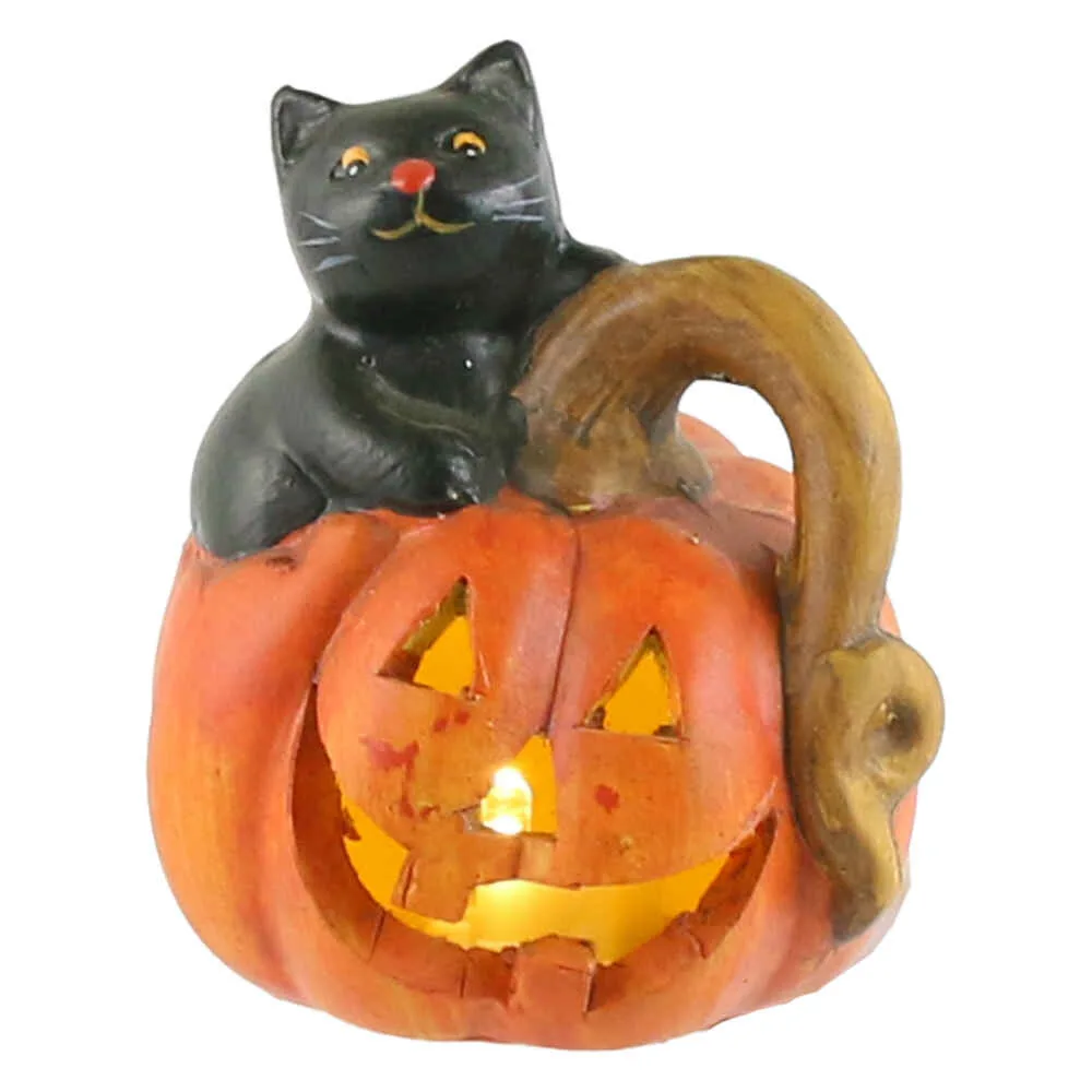 Dovleac Halloween din ceramica cu figurina si led 10 CM