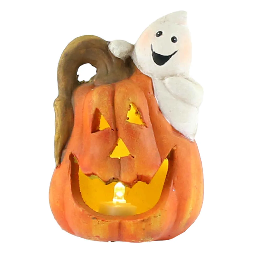 Dovleac Halloween din ceramica cu figurina si led 10 CM - imagine 2