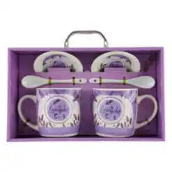 Alternative view of Set 2 cani cu farfurii si lingurite din ceramica Lavender fluturasi