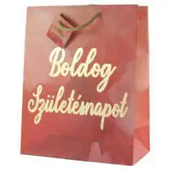 Punga cadou din hartie 26x32 CM - "Boldog Szuletesnapot" Rosu