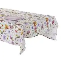 Set fata de masa din bumbac cu 4 servetele 150x150 CM/35x35 CM, flori