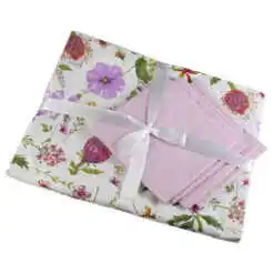 Alternative view of Set fata de masa din bumbac cu 4 servetele 150x150 CM/35x35 CM, flori