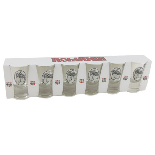Set pahare de tuica cu decor embosat - Prune - 6 pahare