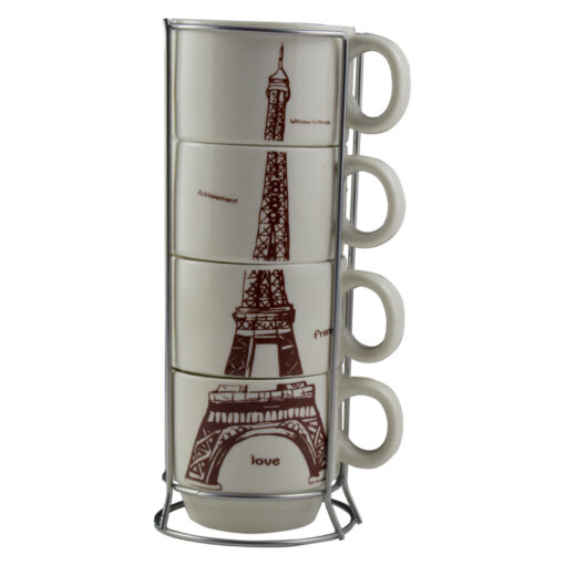 Set 4 cesti  din ceramica cu suport metalic - Design Eiffel