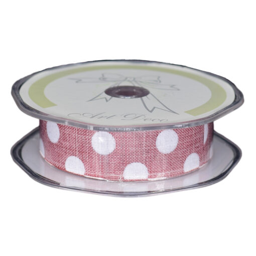 Panglica decorativa realizata din Iuta - Bordo cu buline albe (25MMX10M)