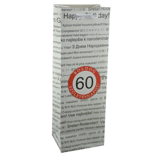 Punga cadou pentru bauturi realizata din hartie laminata - Boldog szuletesnapot 60/Happy birthday 60