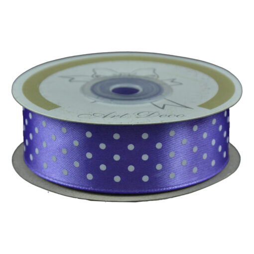 Rola panglica satin 25 mm x 25 m, Mov cu buline albe, Art Deco