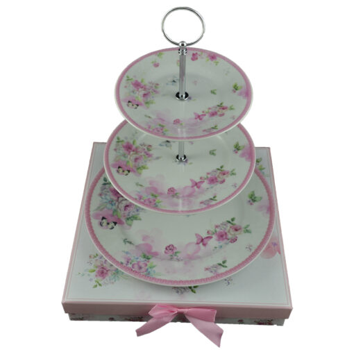 Platou cu 3 etaje realizat din ceramica - Design cu trandafiri (Model 1)
