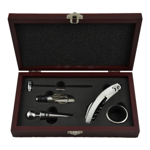 Set 5 accesorii pentru vin in cutie de lemn