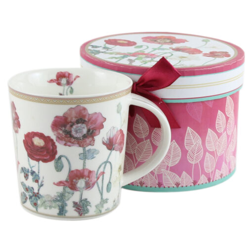 Cana din ceramica 300 ml - Flori de maci, cutie cadou