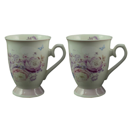 Set 2 cani realizate din ceramica in cutie cadou - Design cu trandafiri mov