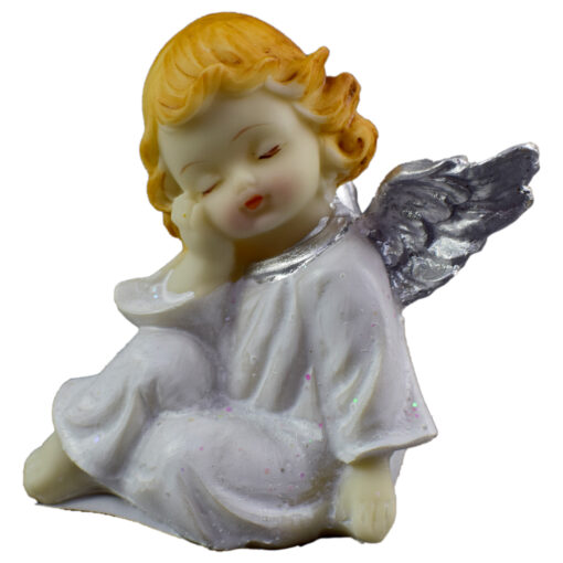 Figurina ingeras cu sclipici si aripi argintii din rasina 8 CM