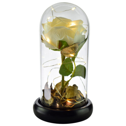 Trandafir in cupola de sticla cu lumini led 10x18 CM