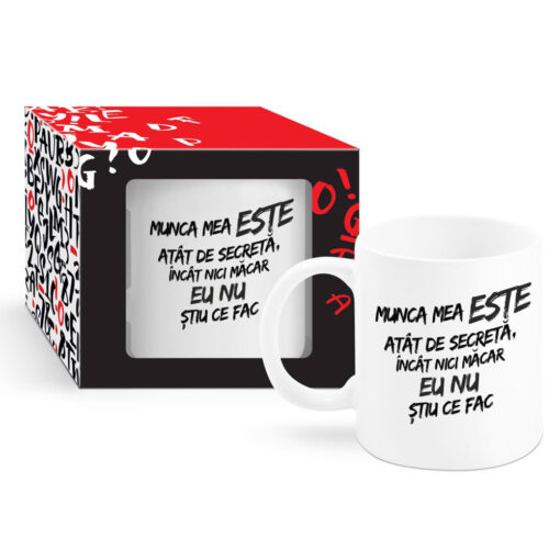 Cana ceramica 300 ml "Munca mea este...", in cutie decorativa - Boss Mug
