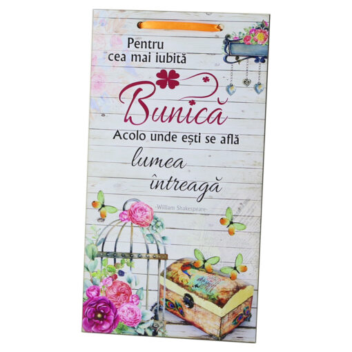 Tablou lemn personalizat "Pentru cea mai iubita Bunica..." 15x27 CM