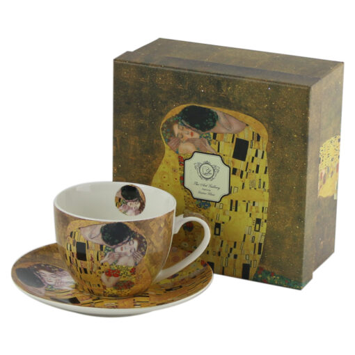 Cana portelan cu farfurie Gustav Klimt "Sarutul" 280 ml, in cutie de cadou