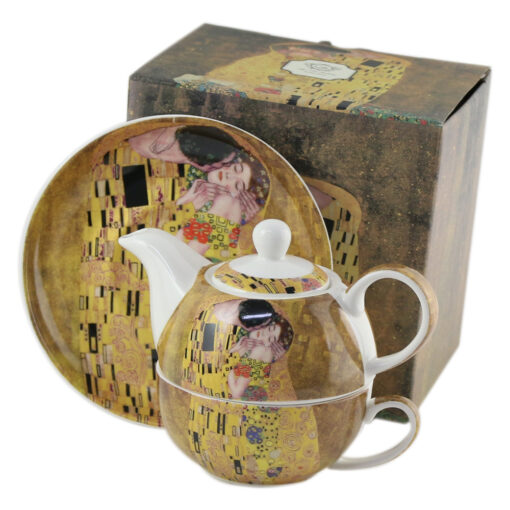 Set ceainic cu ceasca si farfurioara 350 ml/310 ml "Sarutul" de Gustav Klimt, in cutie decorativa