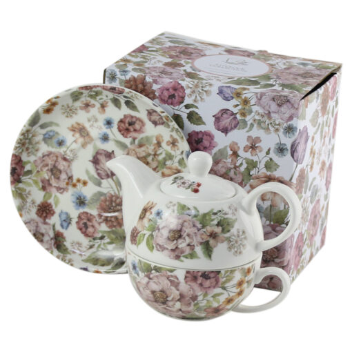 Set ceainic cu ceasca si farfurioara 350 ml/310 ml "Pastel Flowers", in cutie decorativa