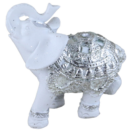 Figurina elefant din rasina alb/argintiu 11x9 CM