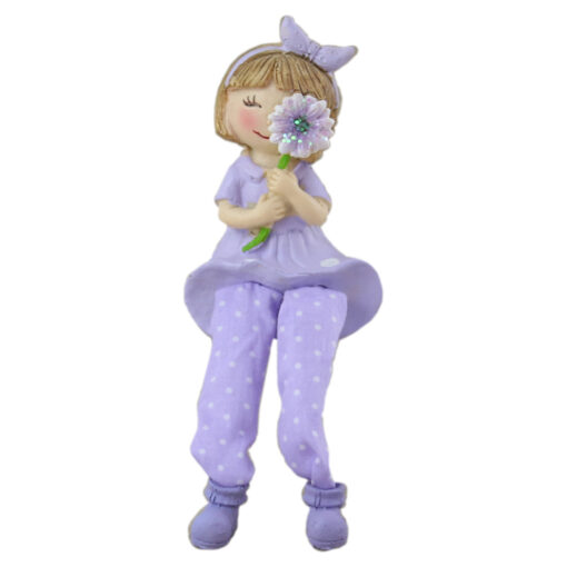Figurina Fata din rasina cu floare 16 CM, cu picioare textil, mov