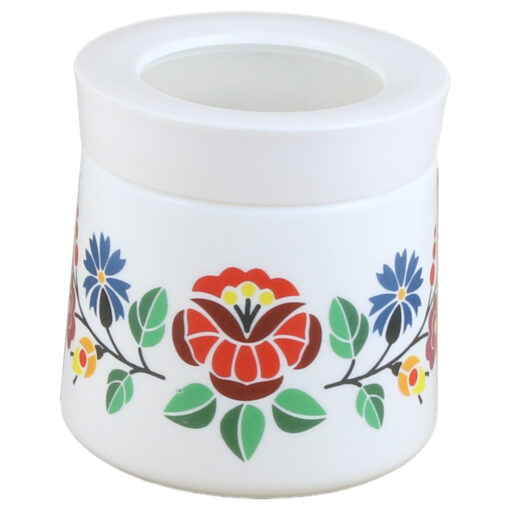 Suport condimente 500 ml, din sticla opal, cu capac din plastic, Motiv floral