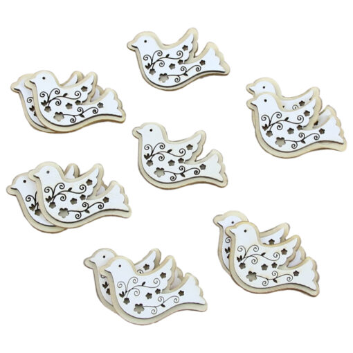 Set 12 decor din lemn Porumbel 4 CM, Alb
