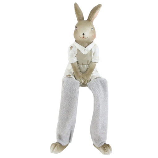 Figurina Iepuras din rasina 15 CM, cu picioare mobile, alb/gri