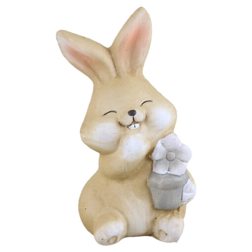 Figurina Iepuras din ceramica, cu floare 12 CM