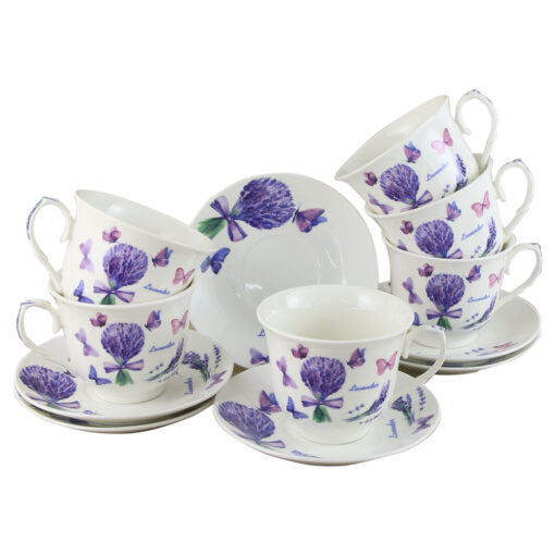 Set 6 cesti cu farfurii din portelan 250 ml "Lavender Violet",  in cutie decorativa