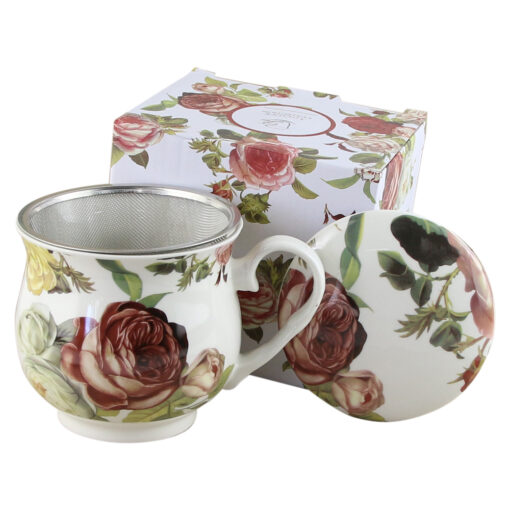 Cana portelan retro cu infuzor metalic si capac 530 ml, "Kasandra", in cutie decorativa