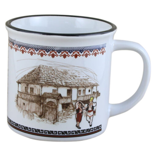 Cana ceramica Romania 300 ml, Vintage, cuplu in port traditional