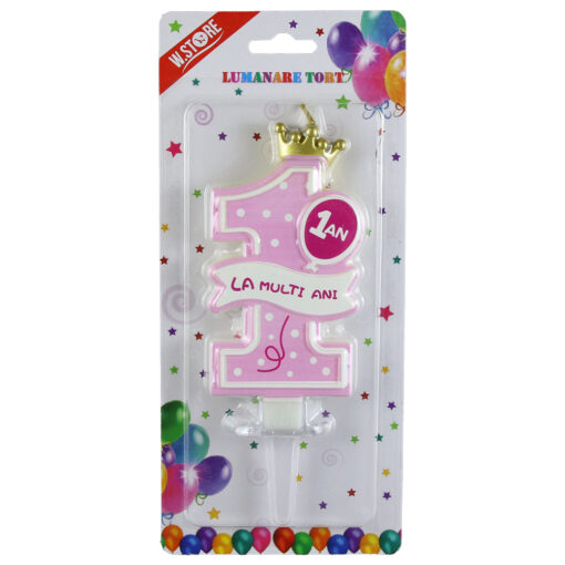 Lumanare tort Cifra 1 "La multi ani", Roz
