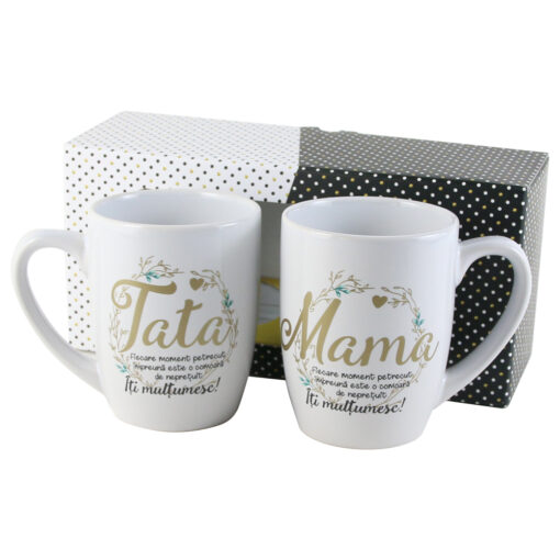 Set 2 cani din ceramica "Mama/Tata" 300 ml, in cutie decorativa