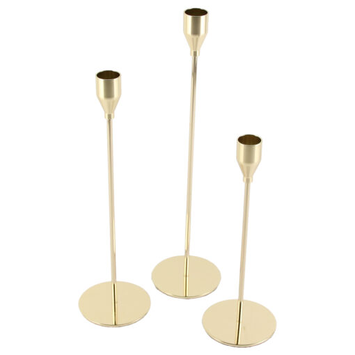 Set 3 suport lumanare din metal 23/28/33 CM, auriu