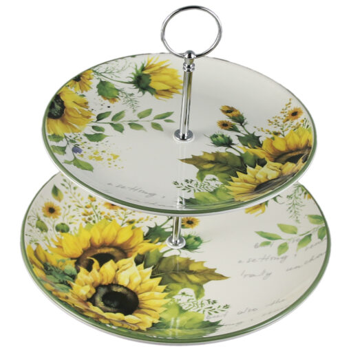 Platou etajat cu 2 nivele din ceramica, 26/21 CM, Floarea soarelui