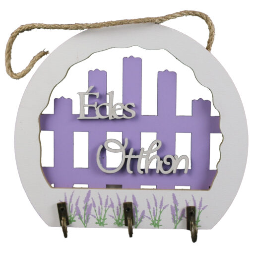 Suport pentru chei din lemn cu 3 carlige "Edes Otthon" 18x16 CM, lavanda