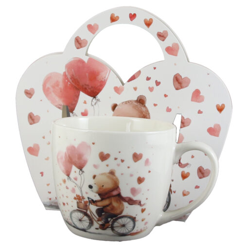 Cana portelan "Bears on a bike" 460 ml, in ambalaj decorativ, cu inimioara