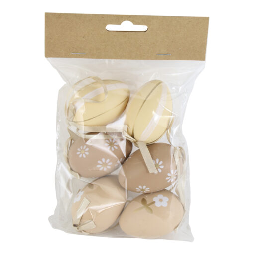 Set 6 oua din plastic 4x6 CM, natur/auriu