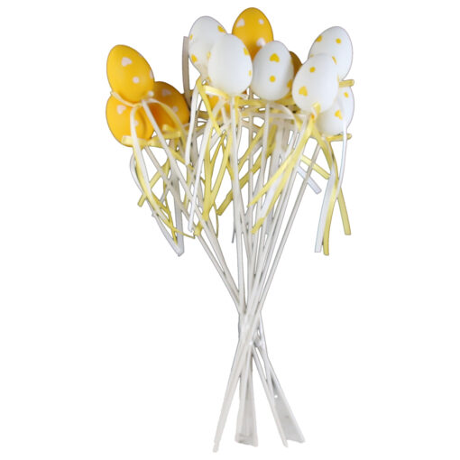 Set 12 pick ou 4 CM, galben/alb cu inimioare