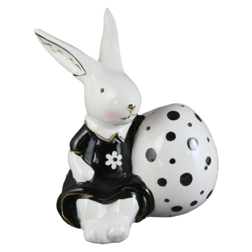 Figurina Iepuras cu ou, din ceramica 10x11 CM, negru/alb