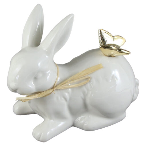 Figurina Iepuras din ceramica 12x7 CM, cu fluture auriu