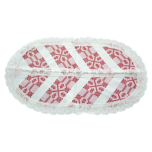 Servetel artizanat oval 45x25 CM Alb/Rosu, 80 % bbc, 20 % acril