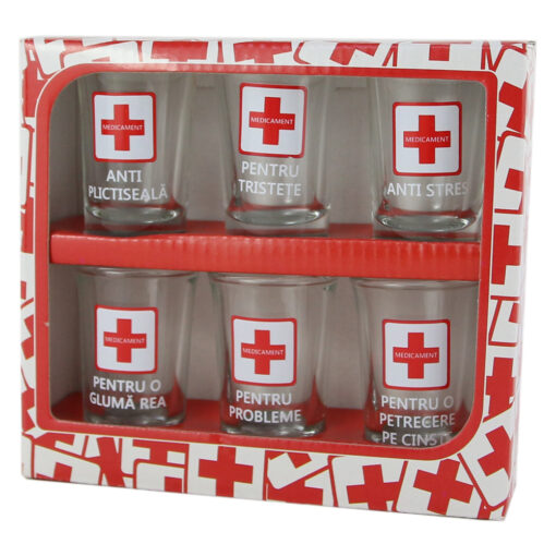 Set 6 pahare shot din sticla Medicament pentru... 35 ml