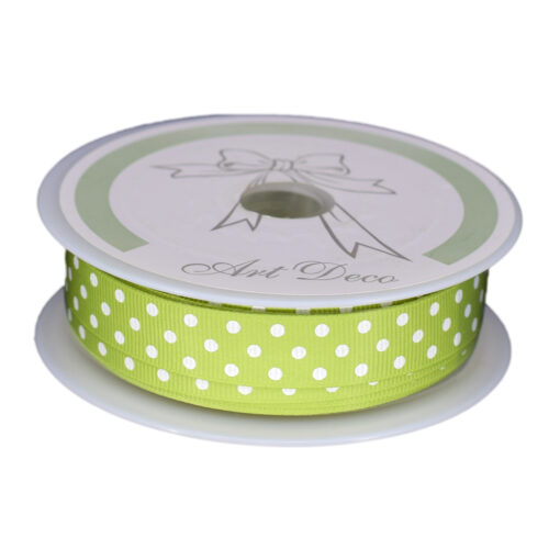 Rola panglica decor 15 mm x 10 m, Verde cu buline albe
