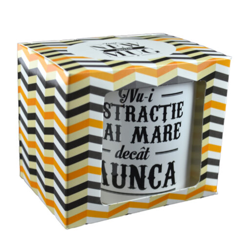 Cana ceramica Boss Mug 300 ml "Nu-i distractie mai mare decat munca", in cutie decorativa