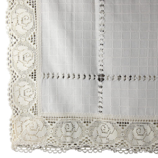 Fata de masa rustica din bumbac, 140x180 CM, cu dantela trandafir