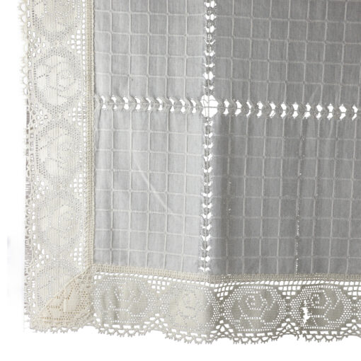 Fata de masa rustica din bumbac, 140x320 CM, cu dantela trandafir