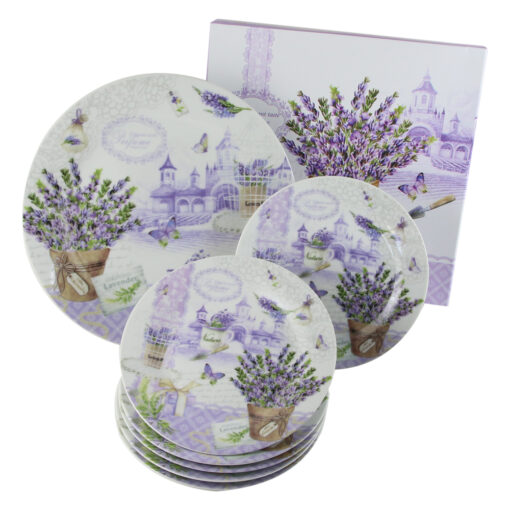 Platou cu 6 farfurii din ceramica 27/19 CM, in cutie decorativa, Lavanda Passion