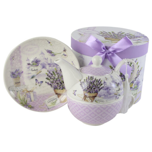 Set ceainic cu ceasca si farfurioara 350 ml/310 ml, in cutie decorativa, Lavanda Passion