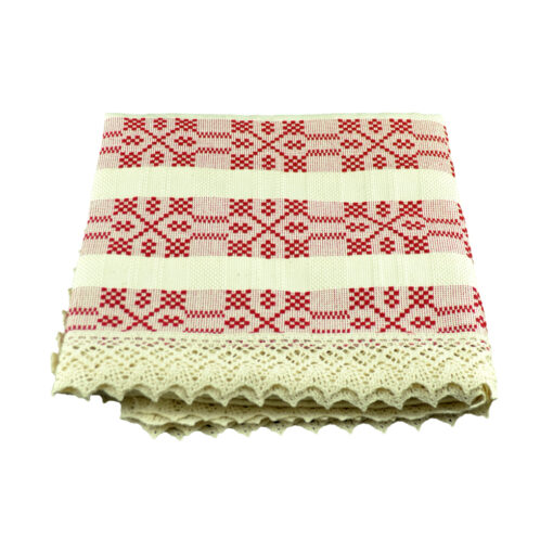 Fata de masa artizanat 100x100 CM Crem/Rosu, 80 % bbc, 20 % acril
